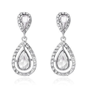 White Gold Plated Rhinestone Statement Earrings